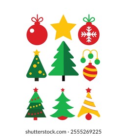 christmas tree Set,christmas elements Bundle,Christmas Icon Set,colorful set of Christmas-themed icons, christmas Design Set, christmas colorful Set bundle package 