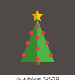 Christmas tree with the shadow shade and the red balls on the tree in the dark grey background for the Christmas Festive.