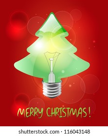 Christmas tree in the shape bulb  on the red background