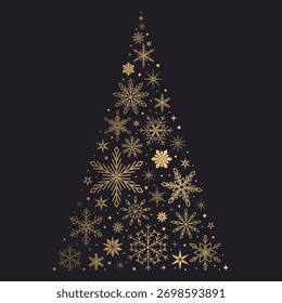 Weihnachtsbaumform aus goldenen Schneeflocken