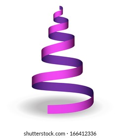 Christmas tree shape illustration with violet ribbon