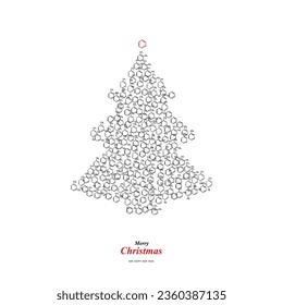 Christmas Tree Shape Made of Benzene Methyl Group Molecule Formula Icons, Xmas Spruce Silhouette of Aromatic Hydrocarbon Chemistry Skeletal Formula Symbols, Greeting Card