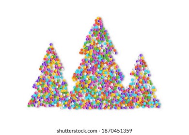 Christmas Tree Shape Made of Colorful Confetti. Multicolored Xmas Spruce Silhouettes, New Year Vector Illustration