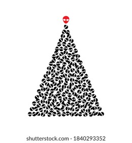 Forma de árbol navideño hecha de iconos extraterrestre. Xmas Spruce Silhouette y Alien Faces, felicitaciones a los ufologistas, quiero creer concepto de tarjeta de felicitación