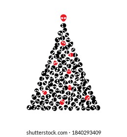 Christmas Tree Shape Made of Extraterrestrial Icons. Xmas Spruce Silhouette and Alien Faces, Congratulations to Ufologists, I Want to Believe Greeting Card Concept