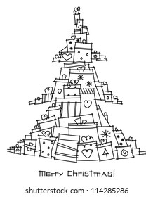 Christmas tree shape made from  gifts.