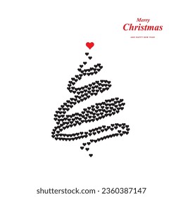 Forma de árbol de Navidad hecha de iconos del corazón. Spruce Spruce Silhouette, concepto de pasión de Año Nuevo
