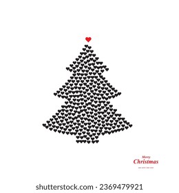 Christmas Tree Shape Made of Heart Icons. Hearts Love Signs and Xmas Spruce Silhouette, New Year Passion Concept