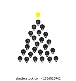 Christmas Tree Shape Made of Light Bulb Icons. Electric Lamp Signs and Xmas Spruce Silhouette, New Year Holiday Idea Concept