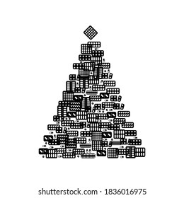 Christmas Tree Shape Made of Medical Pills Icons. Pharmacy Signs and Xmas Spruce Silhouette, New Year Medicine Drugs Concept