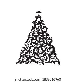 Weihnachtsbaum Form aus Mustaches gemacht. Mustache Signs und Xmas Spruce Silhouette, Neujahr Barbershop-Konzept