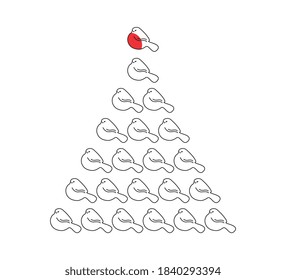 Forma de árbol de Navidad hecha de iconos de las aves rojas. Silhouette Spruce y Bullfinches