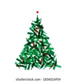 Christmas Tree Shape Made Of Wine Bottles. Vine Bottle Xmas Spruce Silhouette