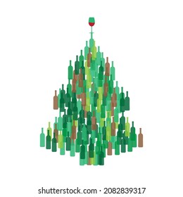 Christmas Tree Shape Made of Wine Bottles. Vine Bottle Xmas Spruce Silhouette