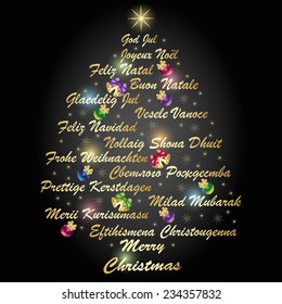 Christmas tree shape - Merry Christmas in different languages