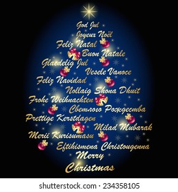 Christmas tree shape - Merry Christmas in different languages
