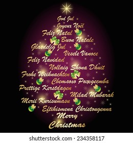 Christmas tree shape - Merry Christmas in different languages