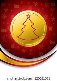 Christmas tree shape on gold medal with red background