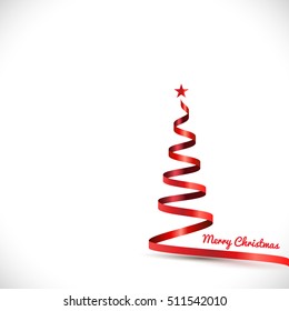 Christmas tree shape with red ribbon isolated on white background for merry christmas celebration, vector illustration