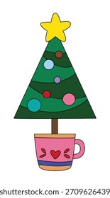 Árbol de Navidad en forma de humo en una Ilustración vectorial de la taza