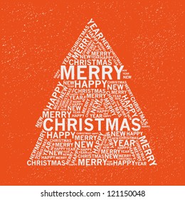 Christmas tree shape from words. Christmas background. Vector illustration