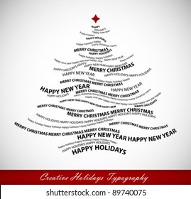 Christmas tree shape from words - typographic composition - vector