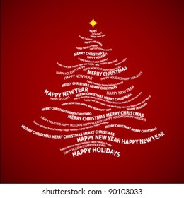 Christmas tree shape from words - typographic composition - vector