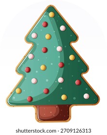Árvore de Natal em forma de biscoito com decoração de gelo Ilustração de vetor colorida do tratamento festivo