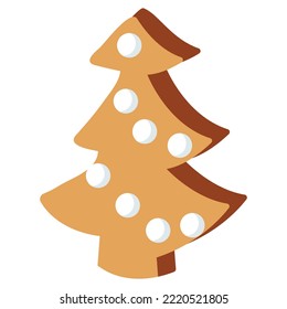 Christmas tree shaped gingerbread. Traditional homemade Christmas baking. Vector illustration isolated on white background.