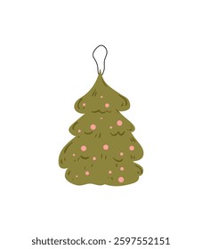 Christmas tree shaped ornament with a simple design and soft green tones, isolated on white.