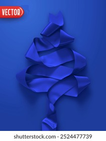 Formas de árvore de Natal feitas de cores azuis cetim fita. Elemento decorativo festivo do projeto 3D realista para o Ano Novo e o Natal. Ilustração vetorial