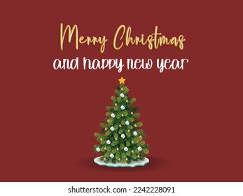 Christmas tree shining bright with star. Merry Christmas and Happy New Year. Vector illustration