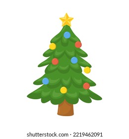 Christmas Tree Sign Emoji Icon Illustration. Holidays Decoration Vector Symbol Emoticon Design Clip Art Sign Comic Style.