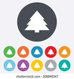 Christmas tree sign icon. Holidays button. Round colourful 11 buttons. Vector
