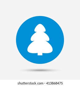 Christmas tree sign icon. Holidays button. Blue circle button with icon. Vector