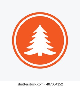 Christmas tree sign icon. Holidays button. Graphic design element. Flat christmas tree symbol on the round button. Vector