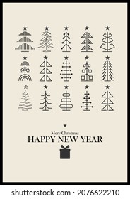 Christmas tree sign icons, vector illustration. Flat design style. Happy new year party design