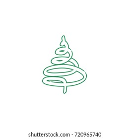 Christmas tree sign. Silhouette design green spruce on white background. Symbol of winter, decoration and Christmas holiday season. Isolated graphic element. Flat vector image. Vector illustration