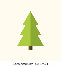 Christmas tree sign. Simple cartoon icon. Green template silhouette, isolated on white background. Flat design. Symbol of holiday, winter, Christmas, New Year celebration. Vector illustration