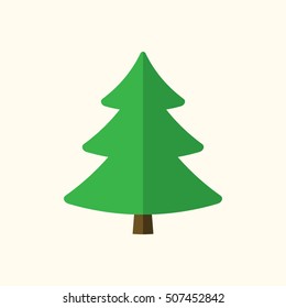 Christmas tree sign. Simple cartoon icon. Green template silhouette, isolated on white background. Flat design. Symbol of holiday, winter, Christmas, New Year celebration. Vector illustration