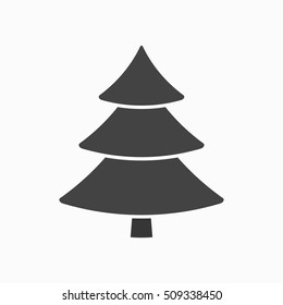 Christmas tree sign. Simple cartoon icon. Black template silhouette, isolated on white background. Flat design. Symbol of holiday, winter, Christmas, New Year celebration. Vector illustration