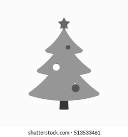 Christmas tree sign. Simple cartoon icon. Black template silhouette, isolated on white background. Flat design. Symbol of holiday, winter, Christmas, New Year celebration. Vector illustration