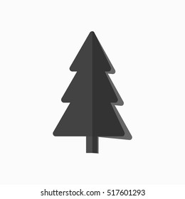 Christmas tree sign. Simple cartoon icon. Black template silhouette, isolated on white background. Flat design. Symbol of holiday, winter, Christmas, New Year celebration. Vector illustration