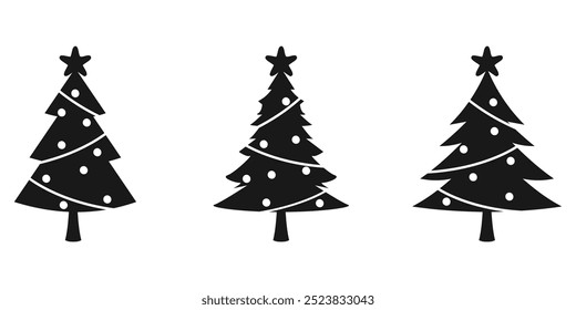 Christmas tree silhouette black illustration.