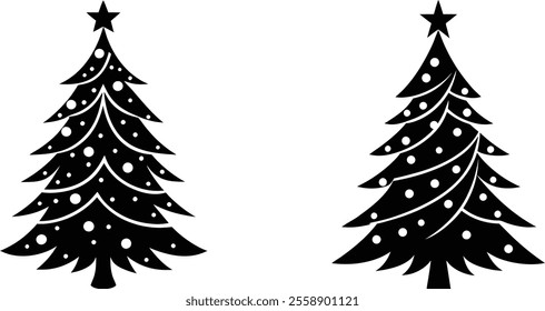 Christmas tree silhouette black illustration.
