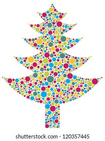 Christmas Tree Silhouette with Bright Colorful Polka Dots Pattern Illustration Isolated on White Background Vector
