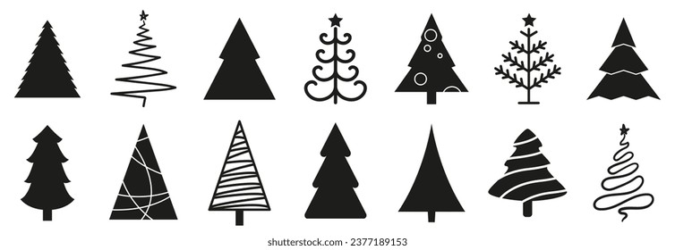 Christmas tree silhouette collection. Black fir tree icons. Set of Christmas tree icons. Spruce silhouette. Black Christmas tree silhouette