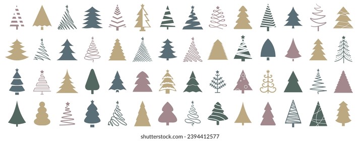 Christmas tree silhouette collection. Fir tree icons. Set of Christmas tree icons. Spruce silhouette. Christmas tree silhouette on a white background