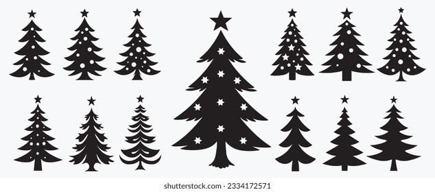 Christmas tree silhouette collection, Christmas pine tree set icon holiday decoration