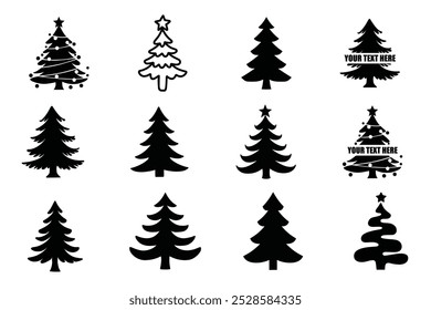 Christmas Tree Silhouette collection,  Christmas pine tree set icon holiday decoration.